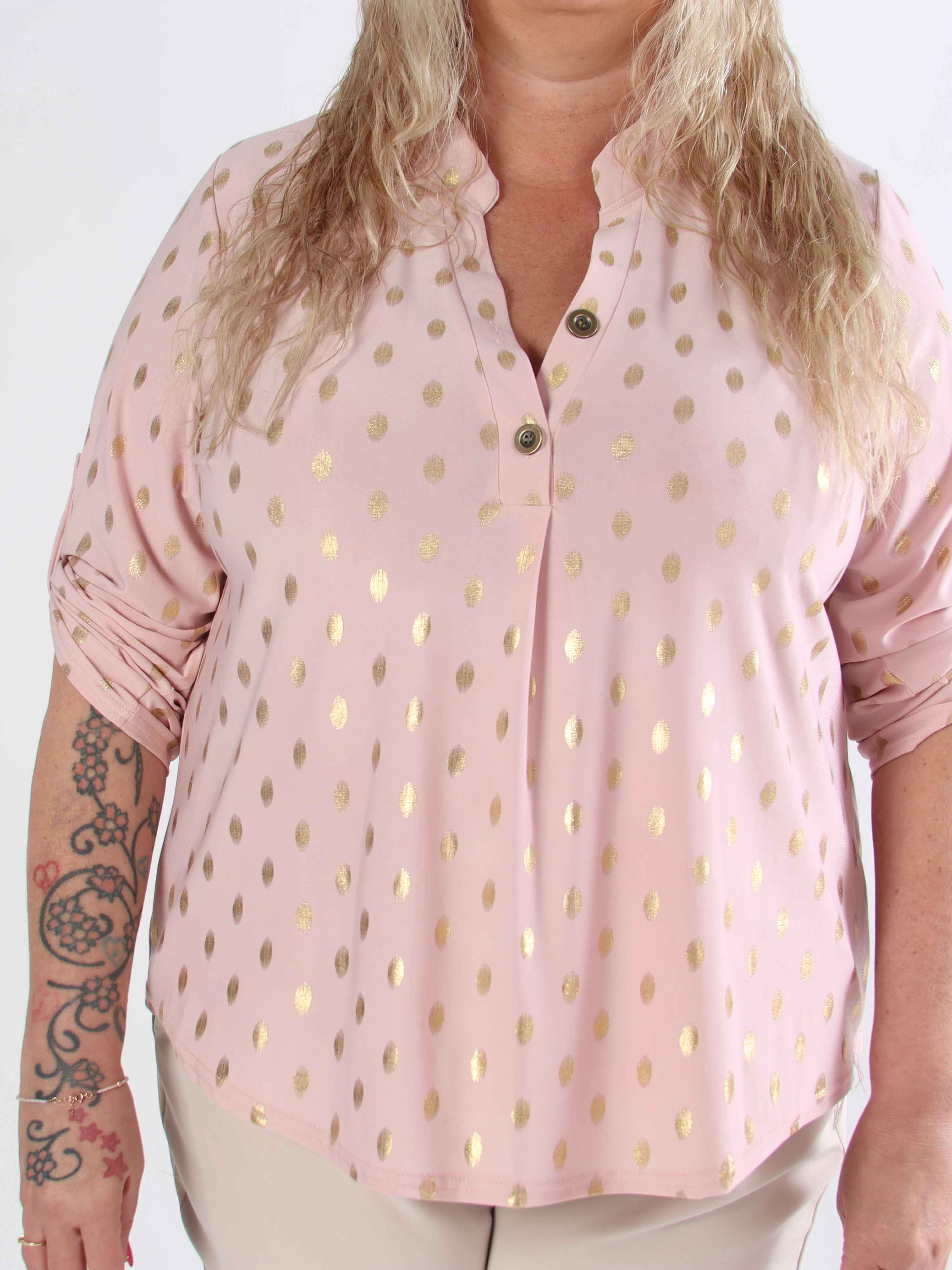 Ebba Gold Shirt - Elastisk plus size bluse med guld dutter